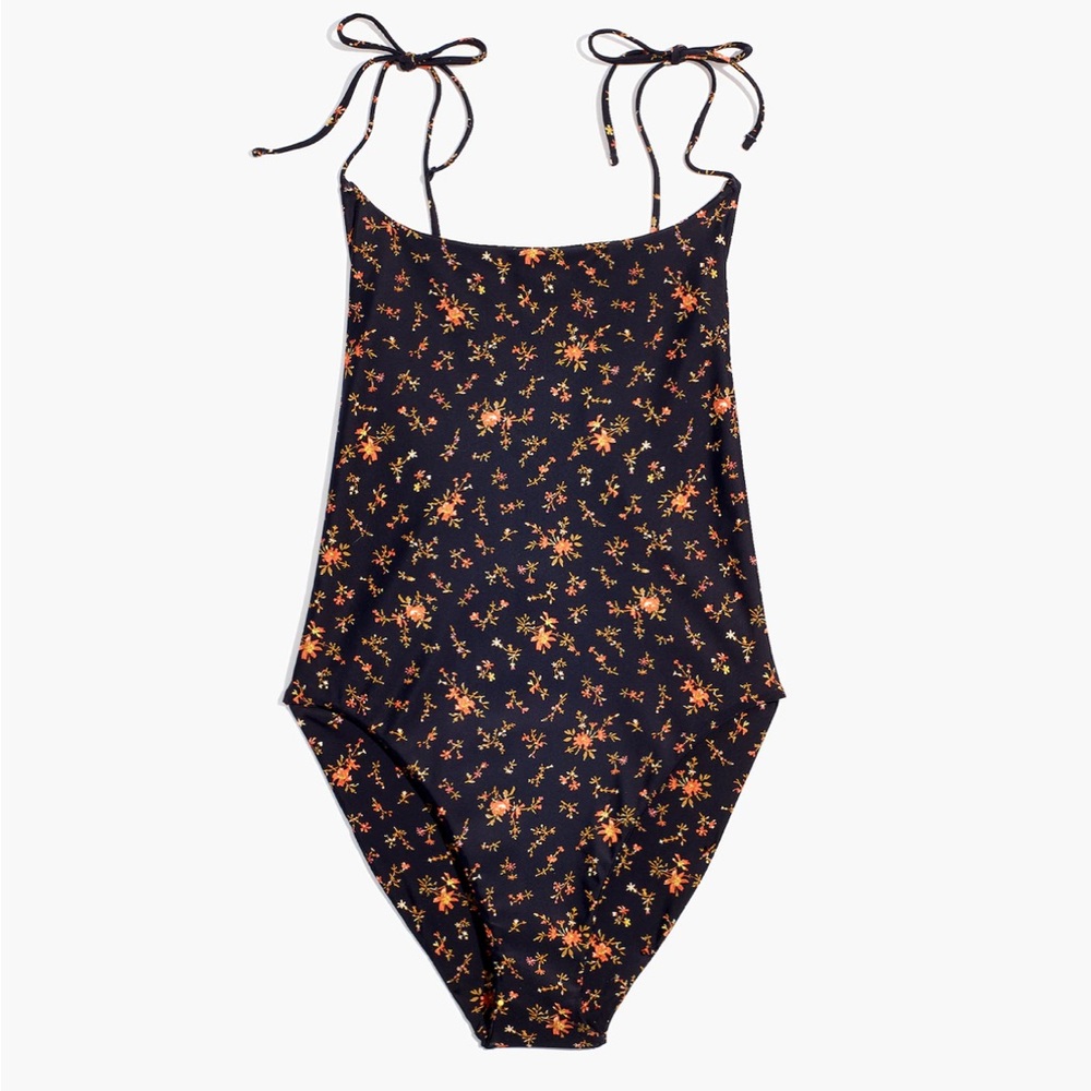 Madewell Second Wave Tie Spaghetti-Strap One-Piece Swimsuit in Fresh Sprigs